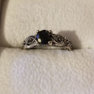 Beautiful 10K white gold black diamond ring